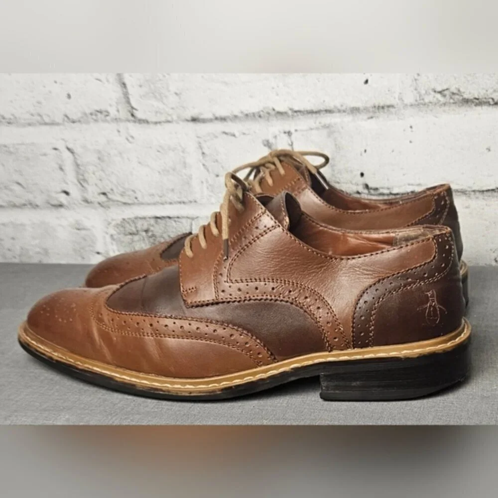 Original Penguin Brown Leather Wingtip Oxford Shoes Men’s 9 | Vintage Style